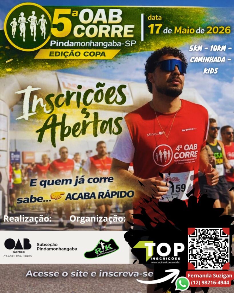 Inscrições abertas 5ª OAB CORRE Pinda